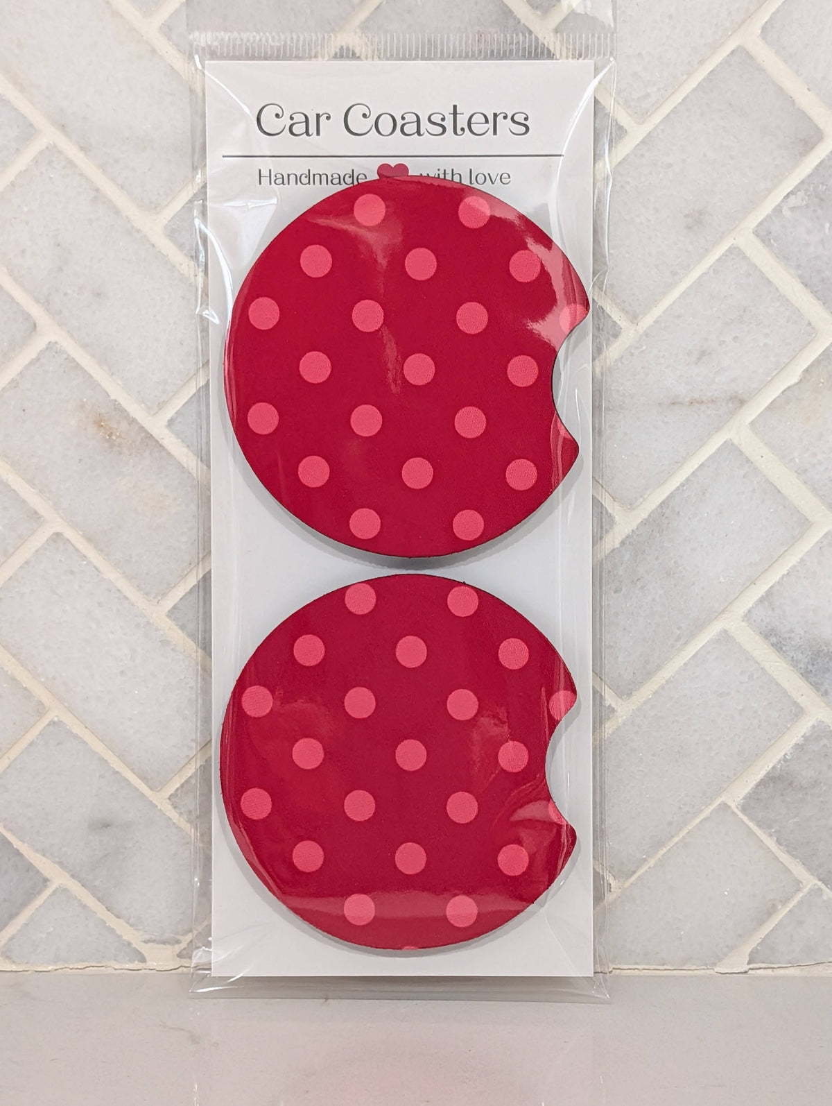 Polka Dot Holiday Car Coasters