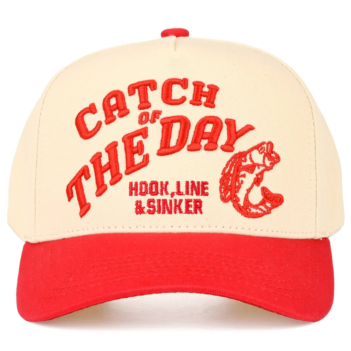 CATCH OF THE DAY Embroidered Letter Two Tone Trucker Hat