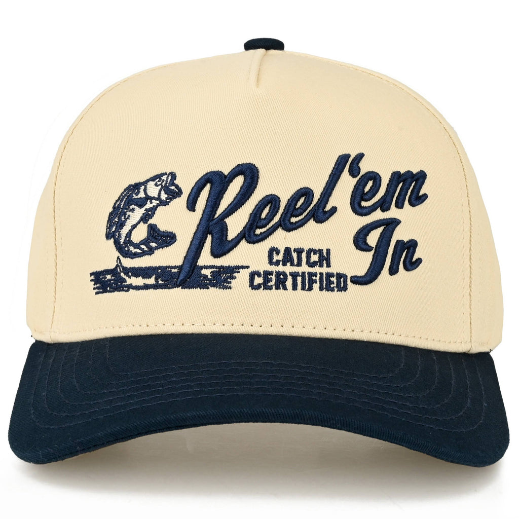 REEL'EM IN Embroidered Letter Two Tone Trucker Hat