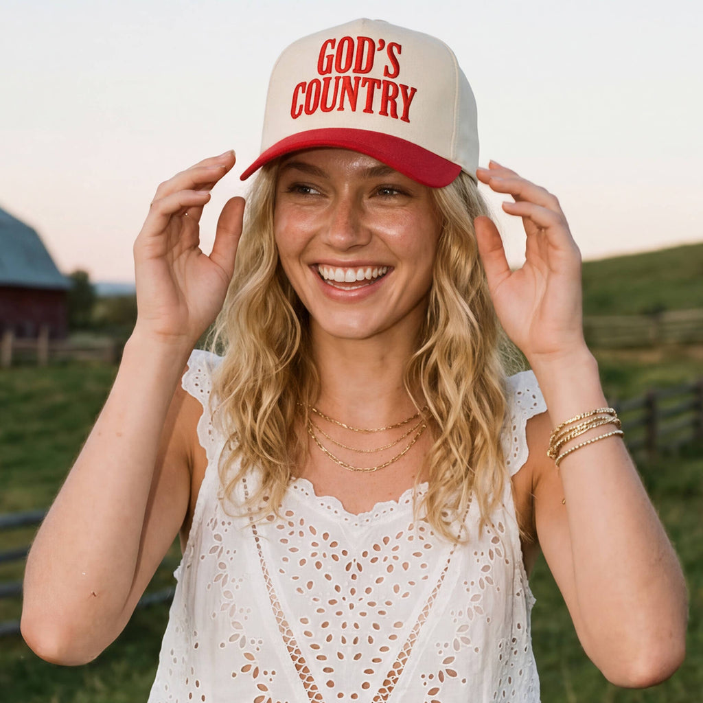 GOD'S COUNTRY Letter on Two Tone Trucker Hat