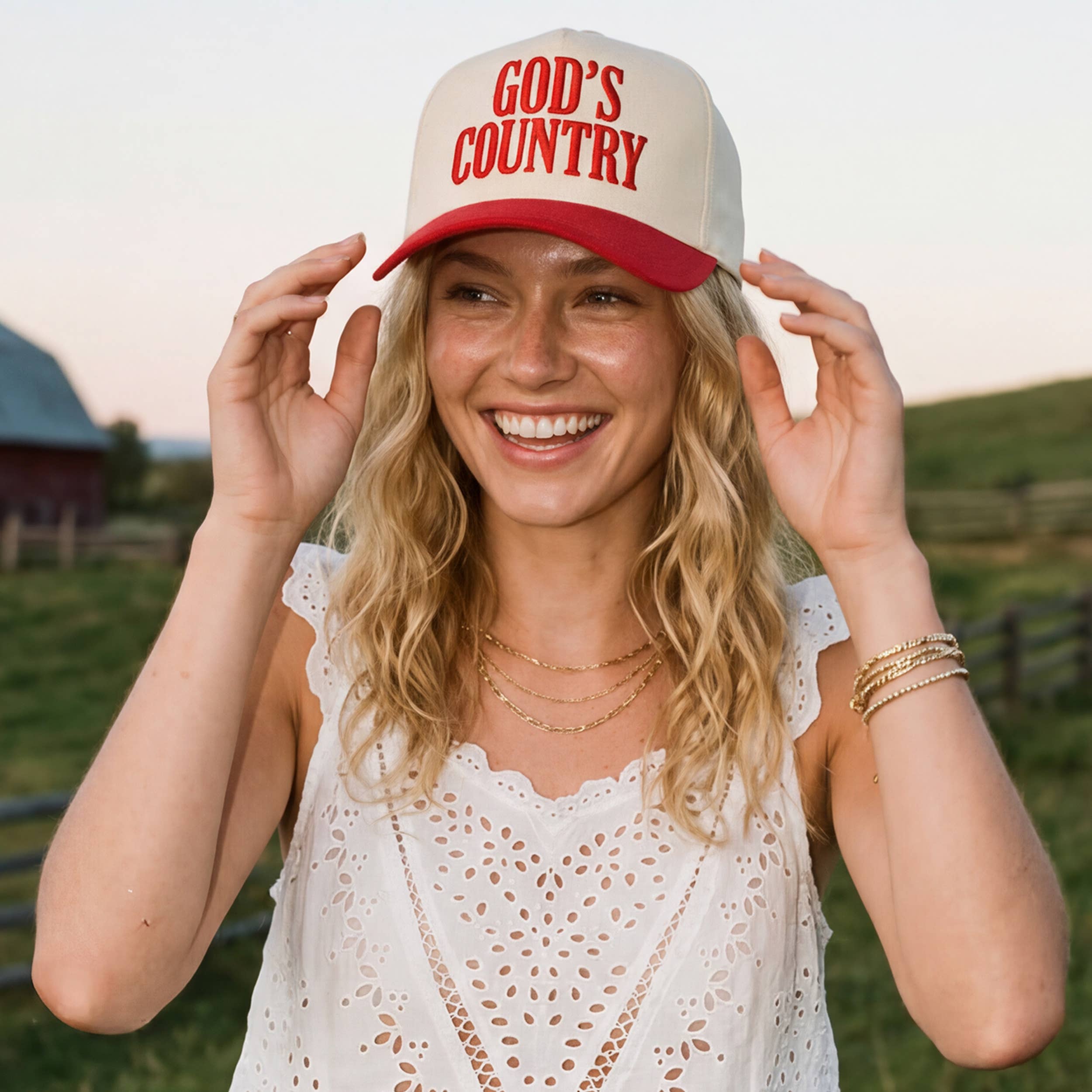 GOD'S COUNTRY Letter on Two Tone Trucker Hat