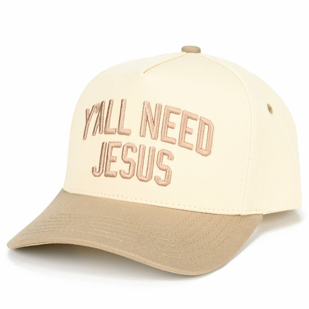 Y'ALL NEED JESUS Embroidered Letter Two Tone Trucker Hat