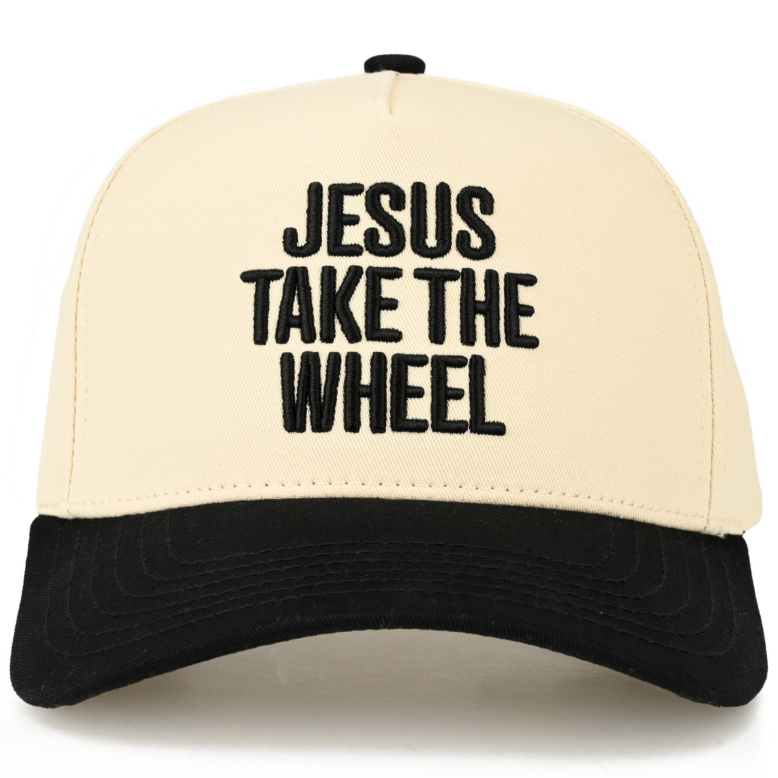 JESUS TAKE THE WHEEL Letter on Two Tone Trucker Hat