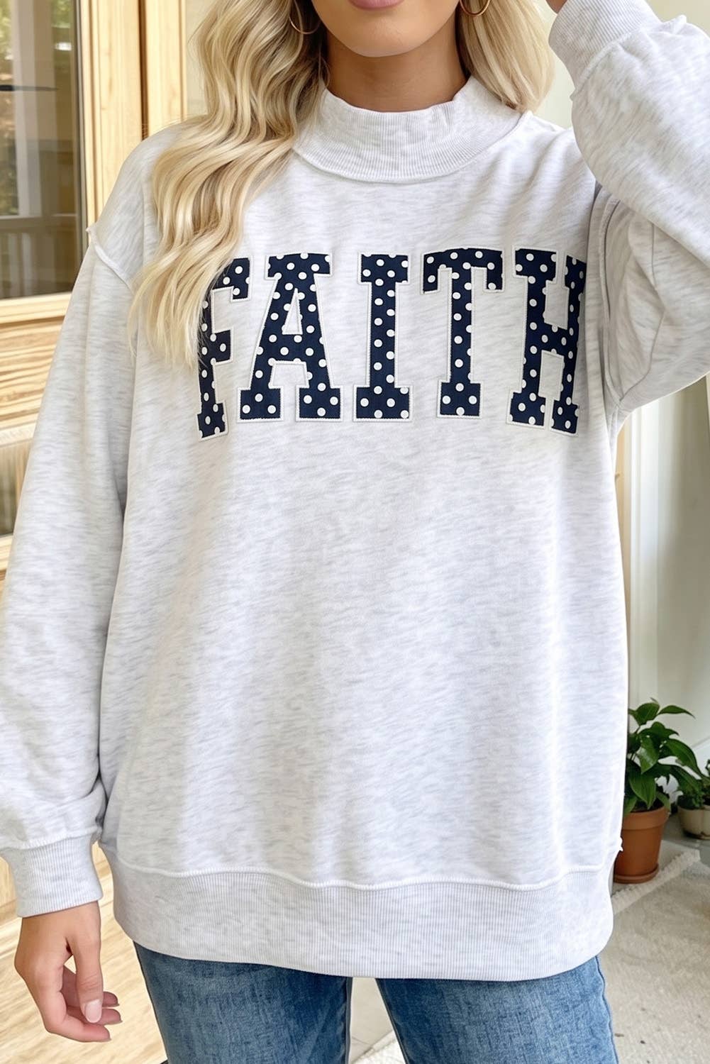 Faith Mock Neck Polka Dot