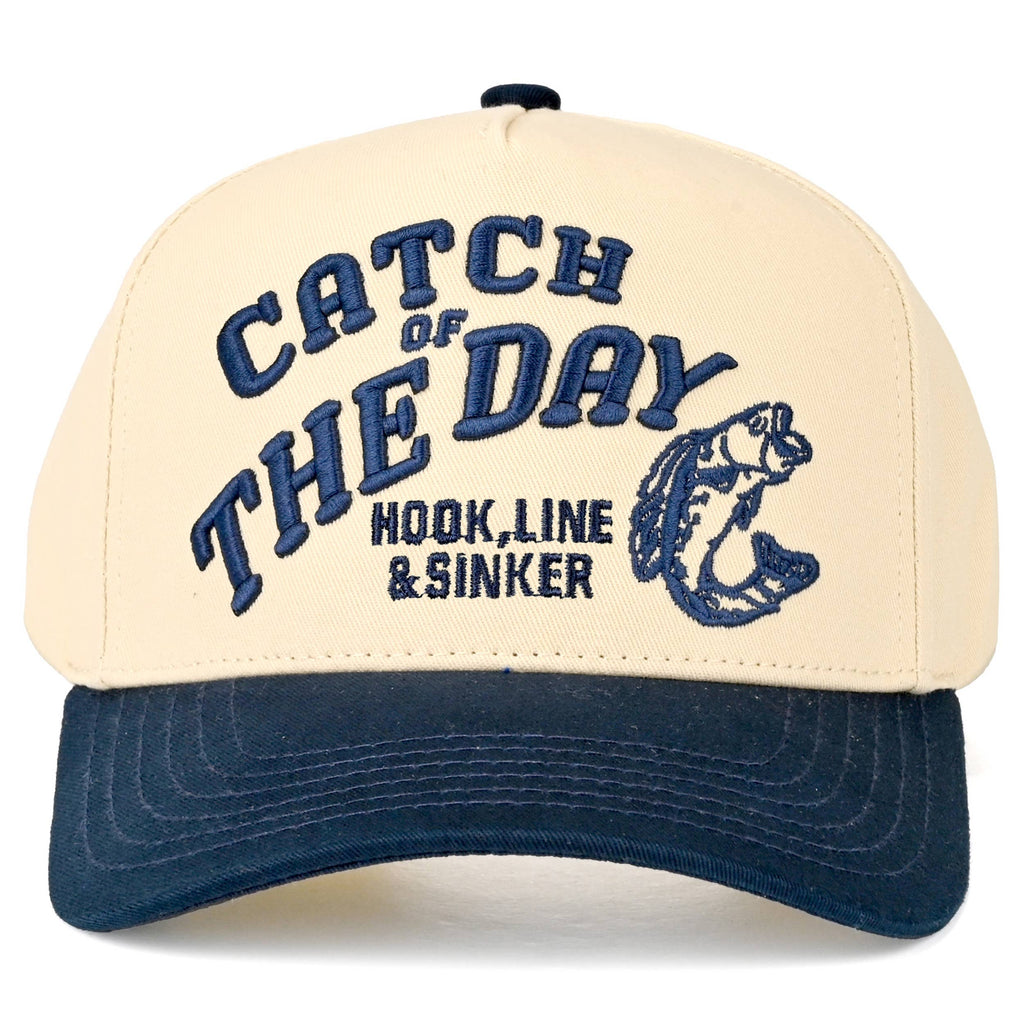 CATCH OF THE DAY Embroidered Letter Two Tone Trucker Hat