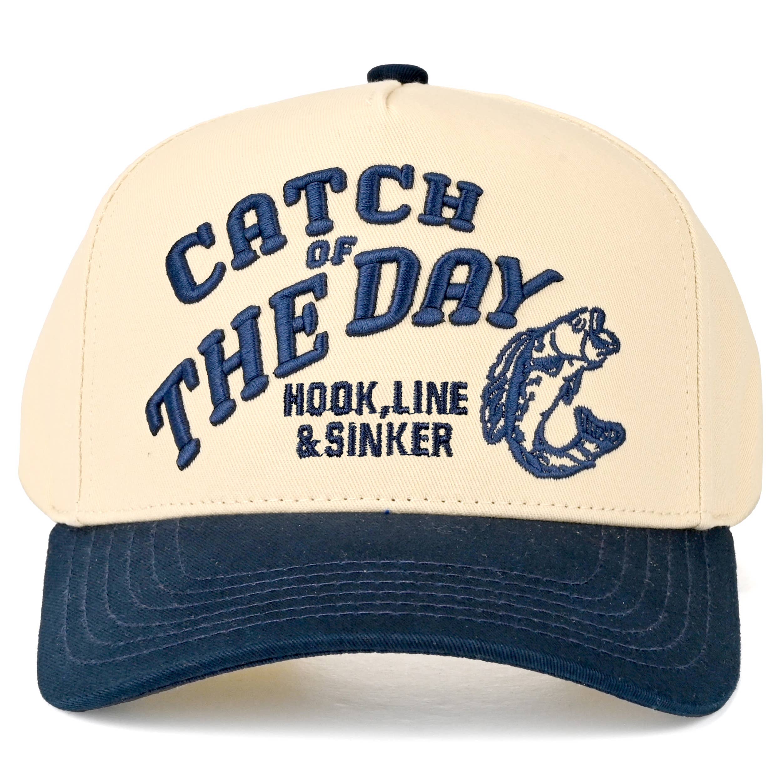 CATCH OF THE DAY Embroidered Letter Two Tone Trucker Hat