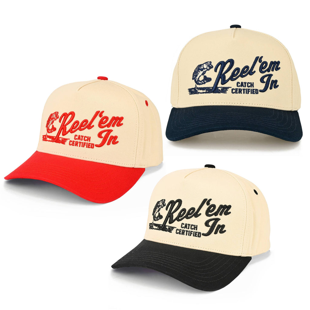 REEL'EM IN Embroidered Letter Two Tone Trucker Hat