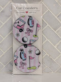 Pink Golf Cart Stripe Car Coasters