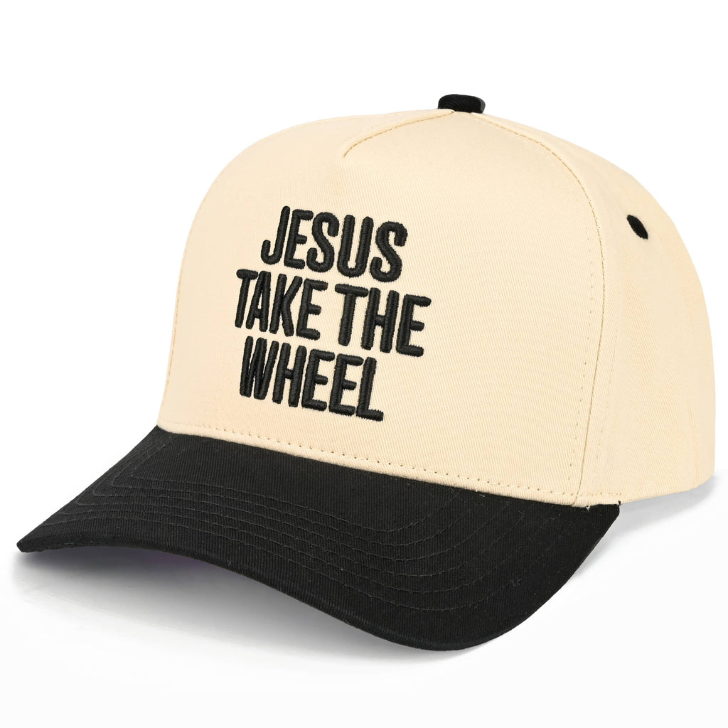 JESUS TAKE THE WHEEL Letter on Two Tone Trucker Hat