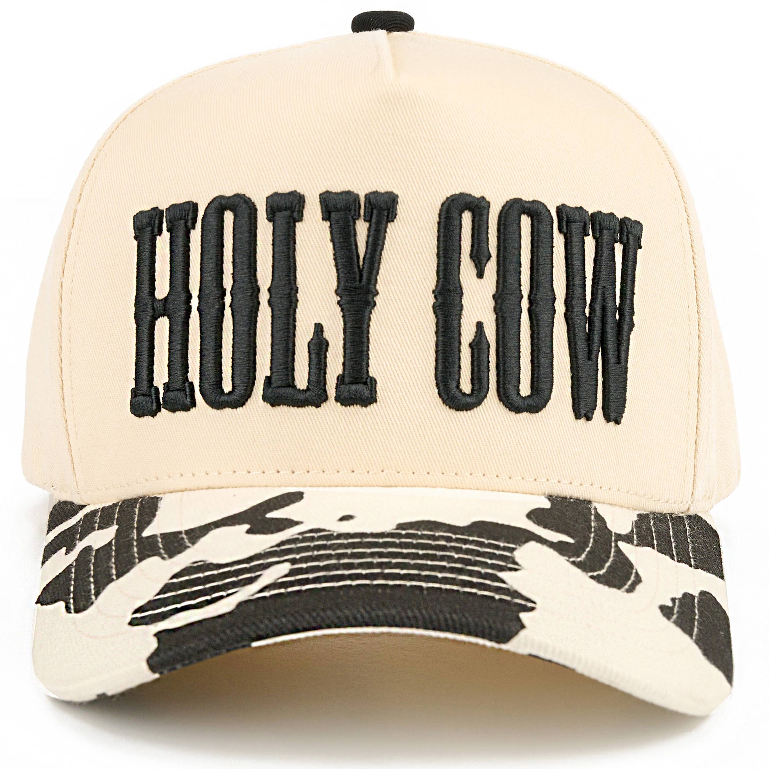 HOLY COW Letter Embroidered Two Tone Trucker Hat