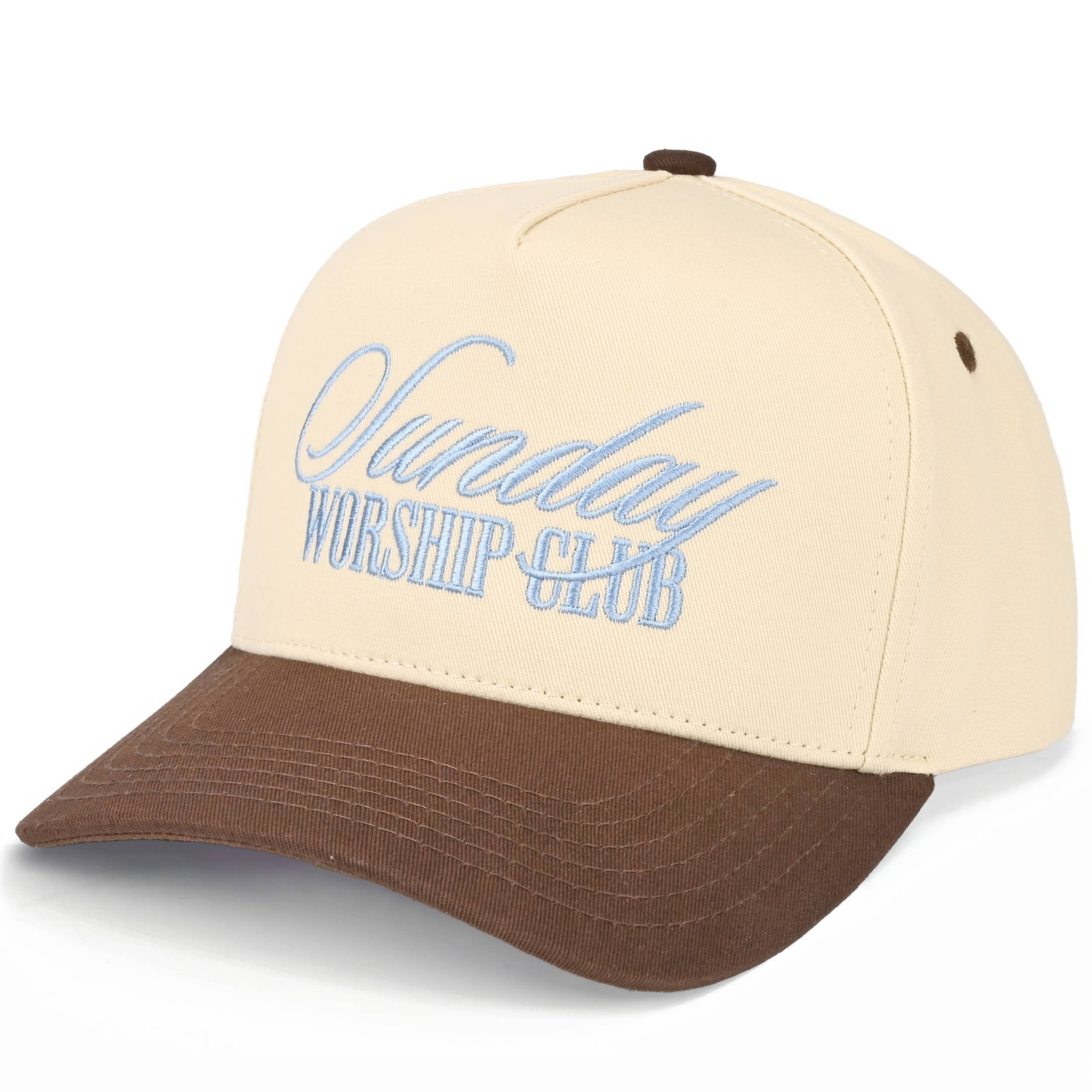 SUNDAY WORSHIP CLUB Letter on Two Tone Trucker Hat