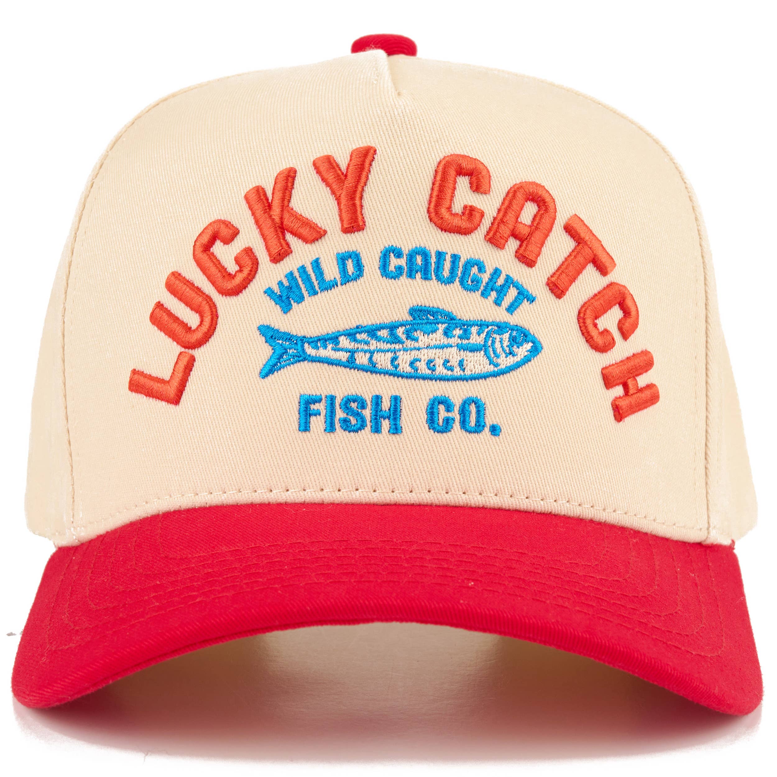 LUCKY CATCH Embroidered Letter on Two Tone Trucker Hat