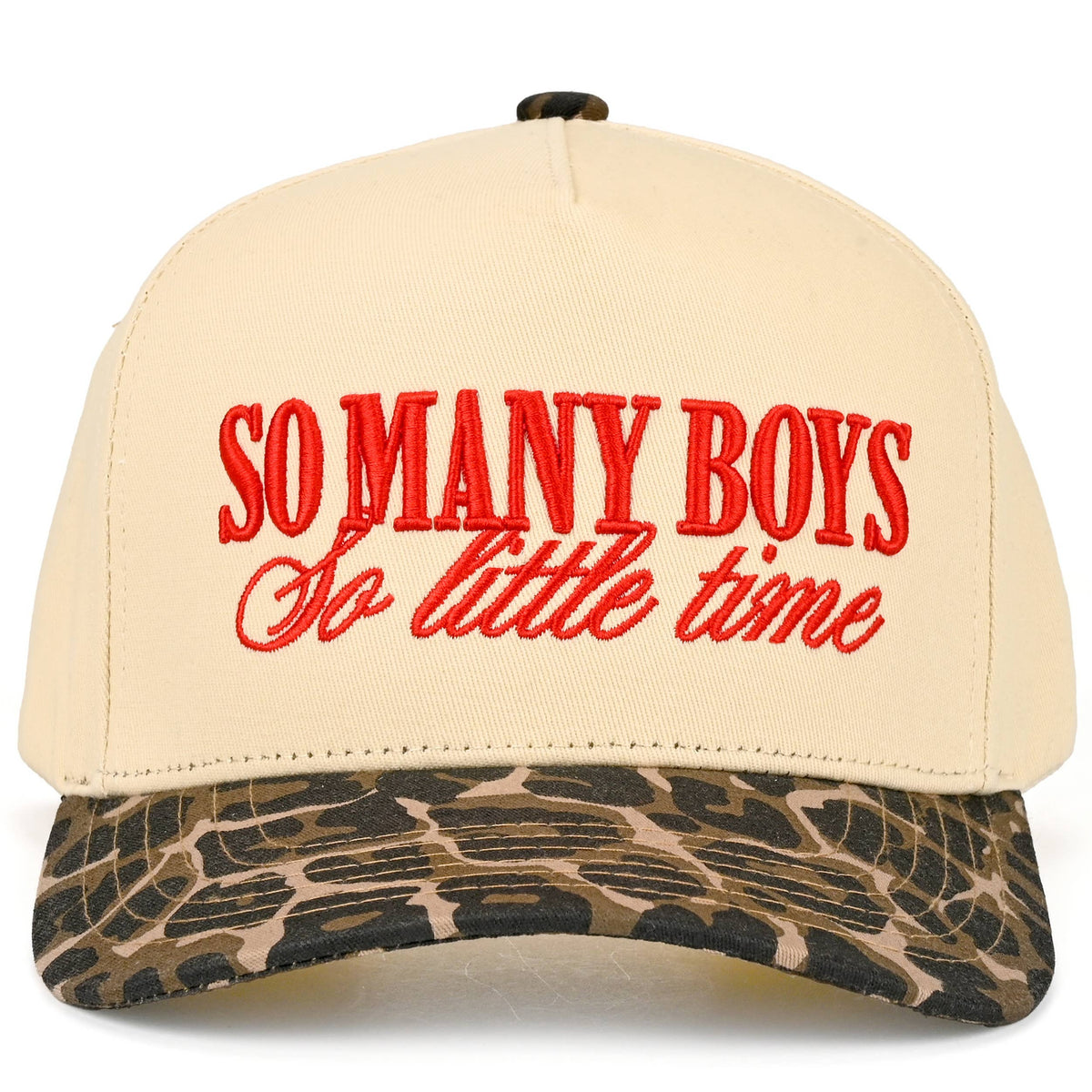 SO MANY BOYS SO LITTLE TIME Letter Two Tone Trucker Hat