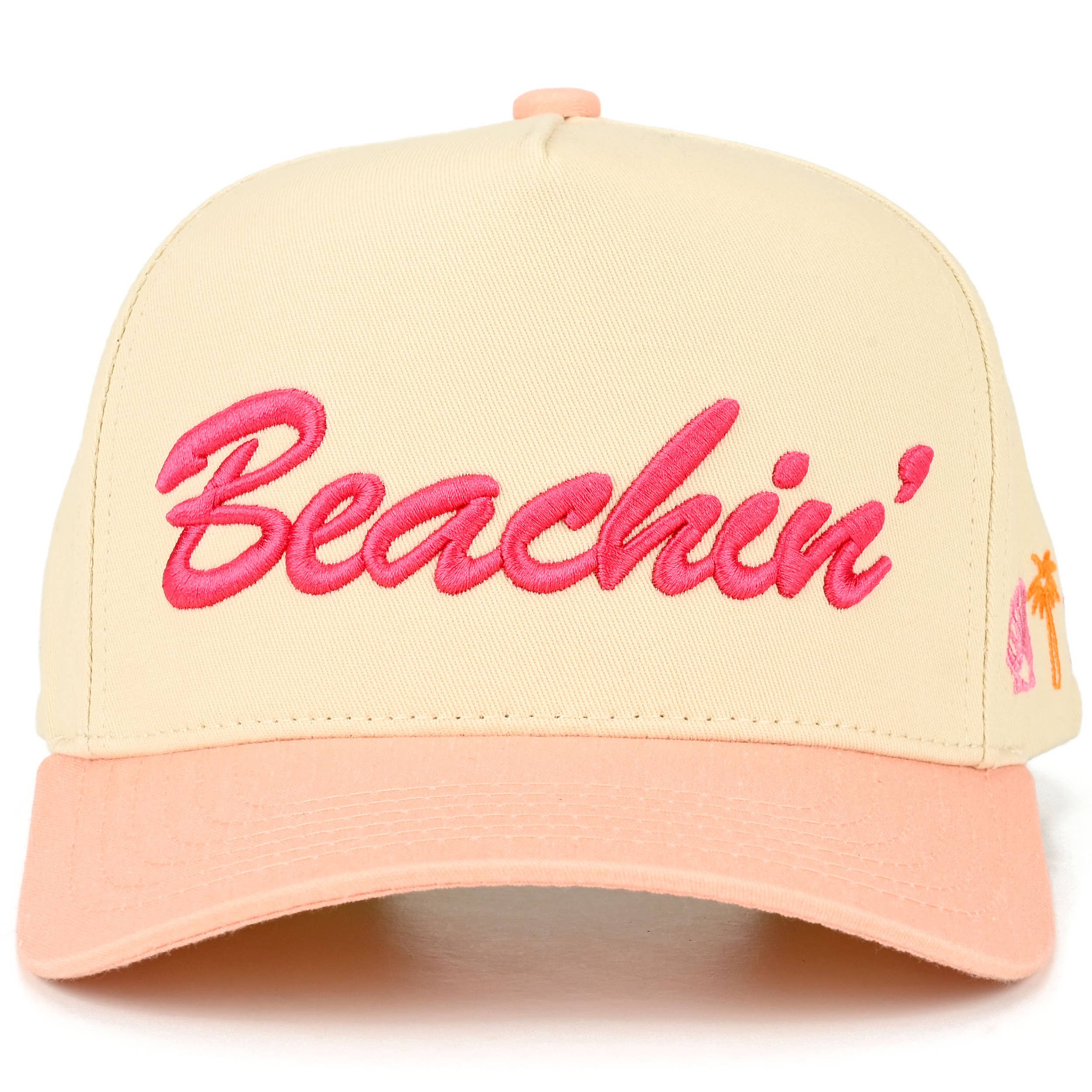 BEACHIN' Letter Embroidered on Two Tone Trucker Hat