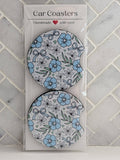 Blue Floral Leaves Car Coasters