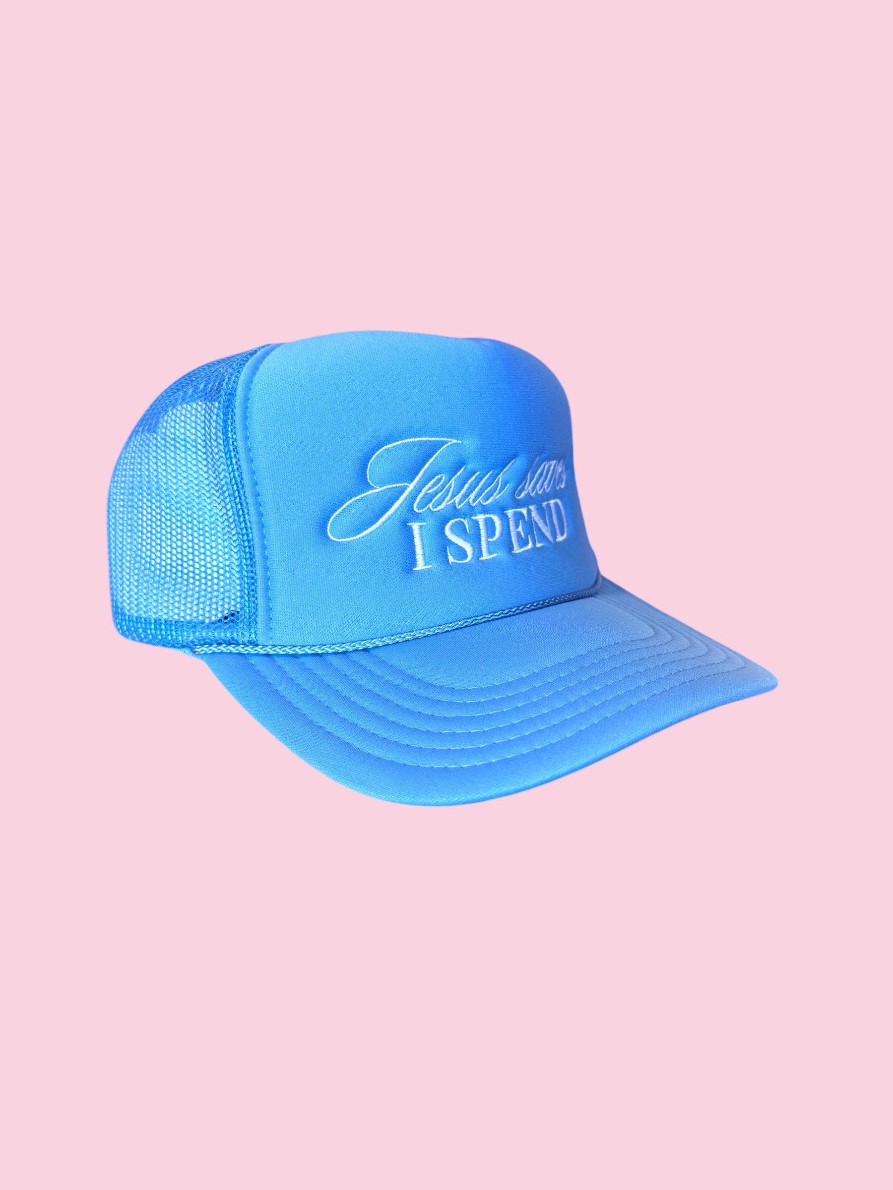 Jesus saves I Spend Trucker Hat - Blue