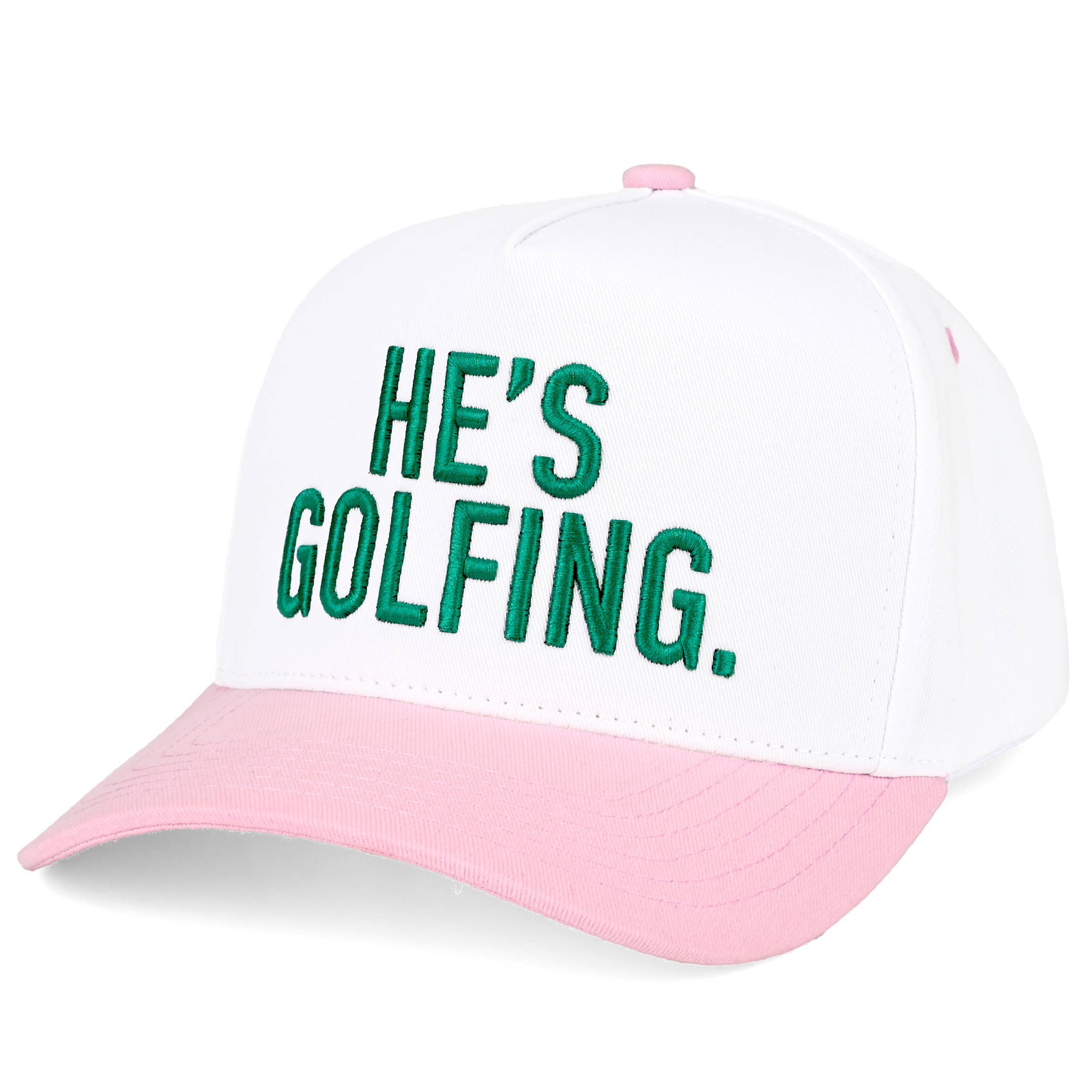 HE'S GOLFING Letter Embroidered on Two Tone Trucker Hat