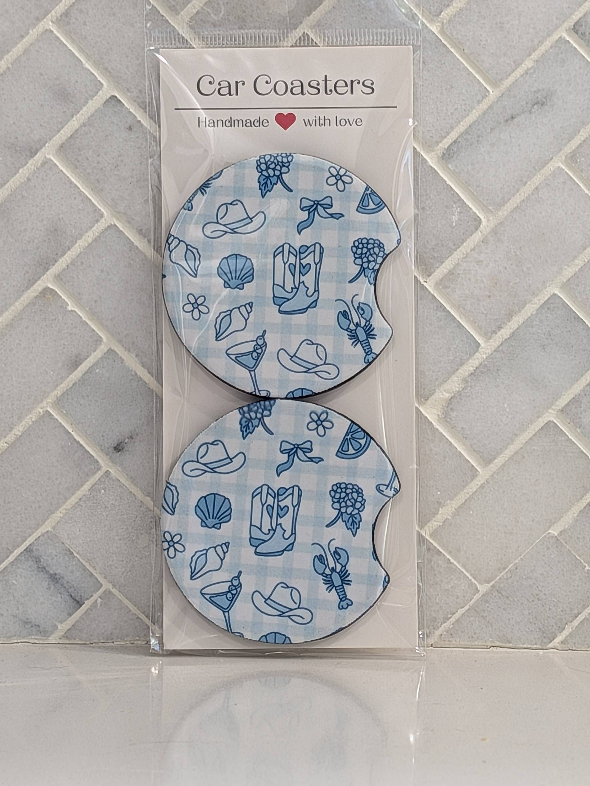 Coastal Cowgirl Blue Car Coasters