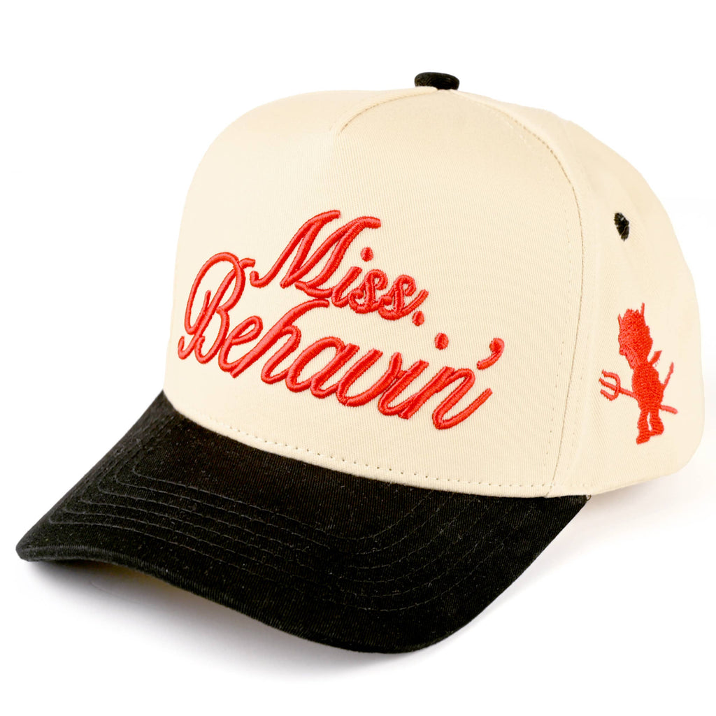 MISS BEHAVIN Letter Embroidered Trucker Cap