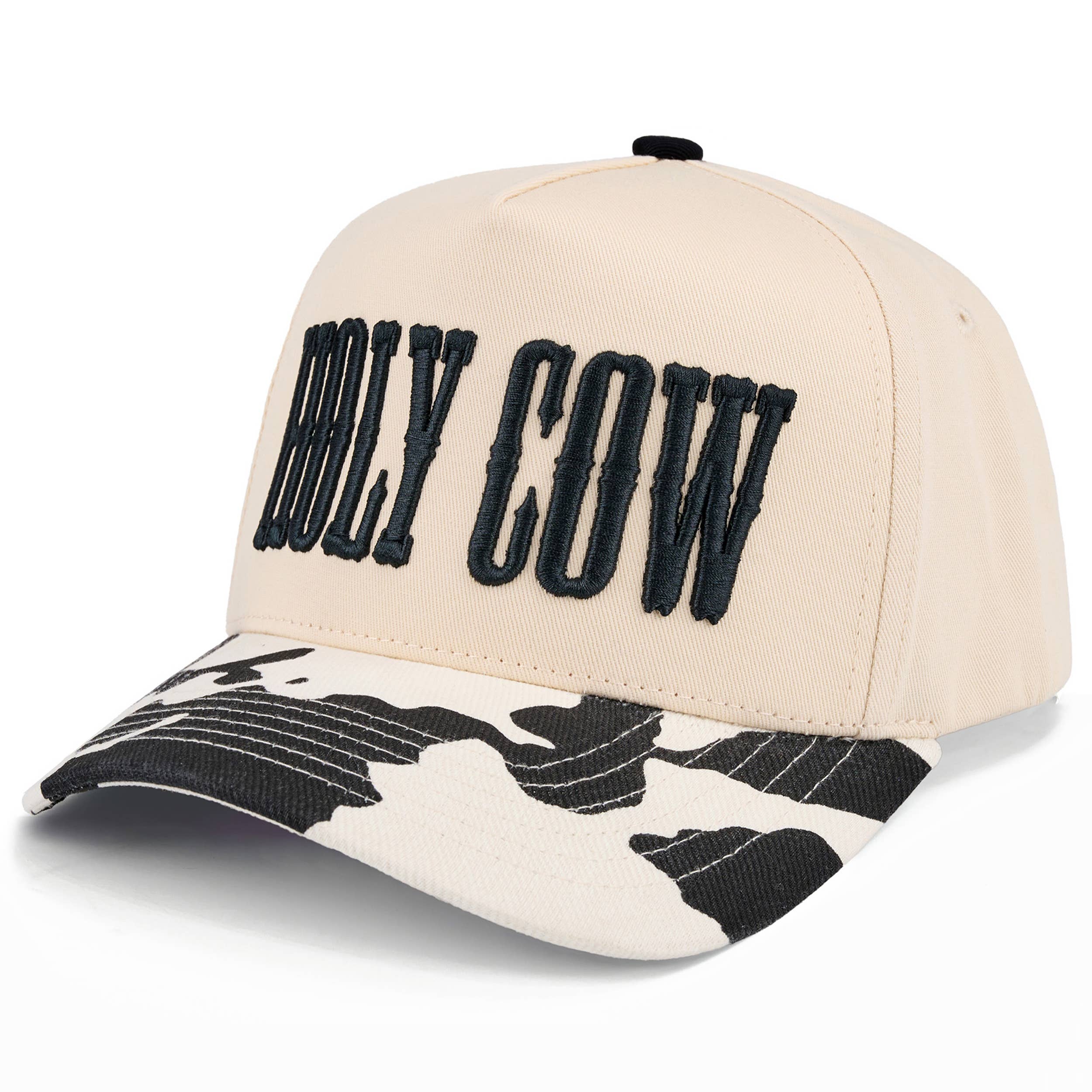 HOLY COW Letter Embroidered Two Tone Trucker Hat