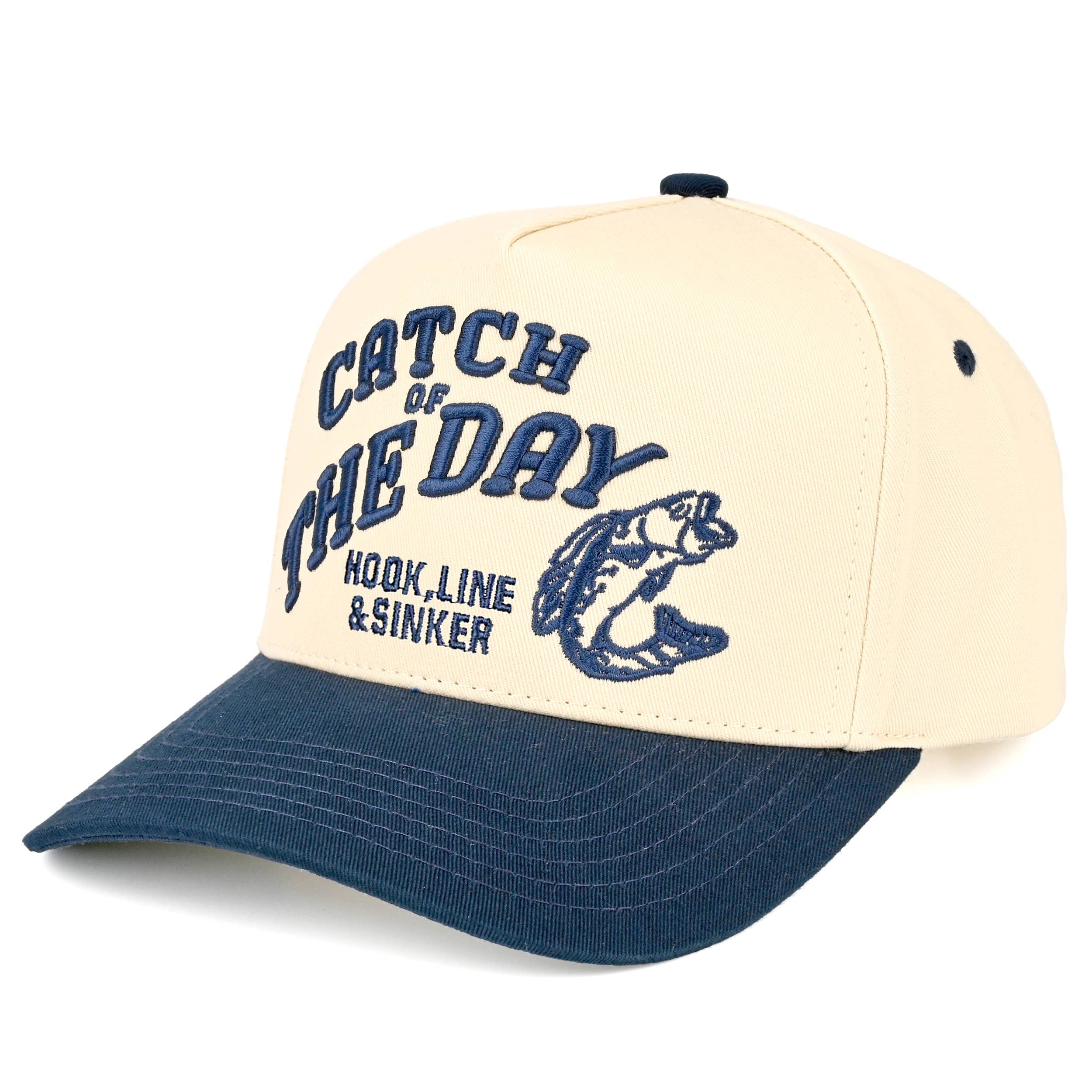 CATCH OF THE DAY Embroidered Letter Two Tone Trucker Hat