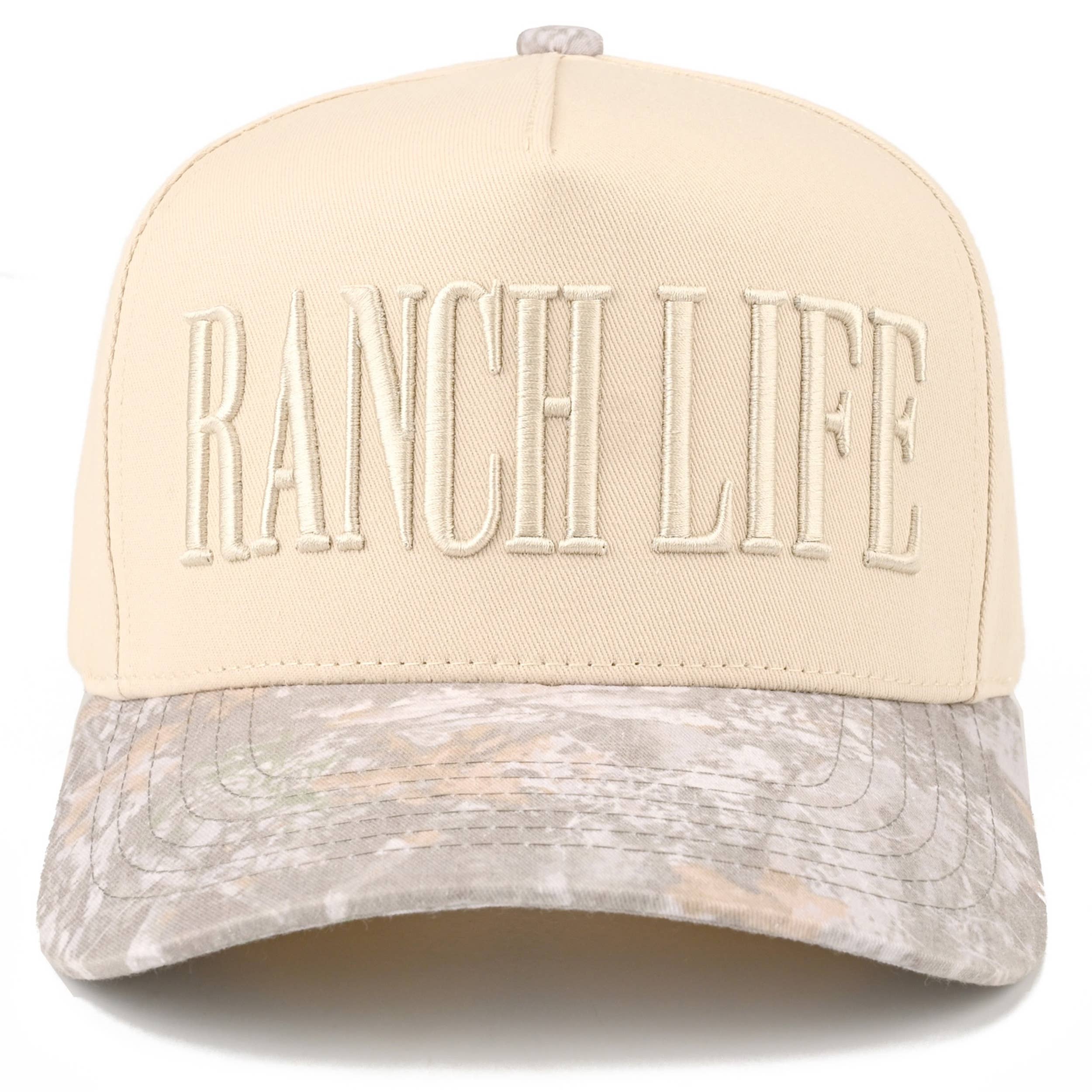 RANCH LIFE Letter Embroidered Two Tone Trucker Hat