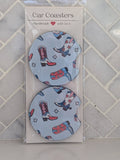 Red White Blue Cowgirl Boots Car Coasters