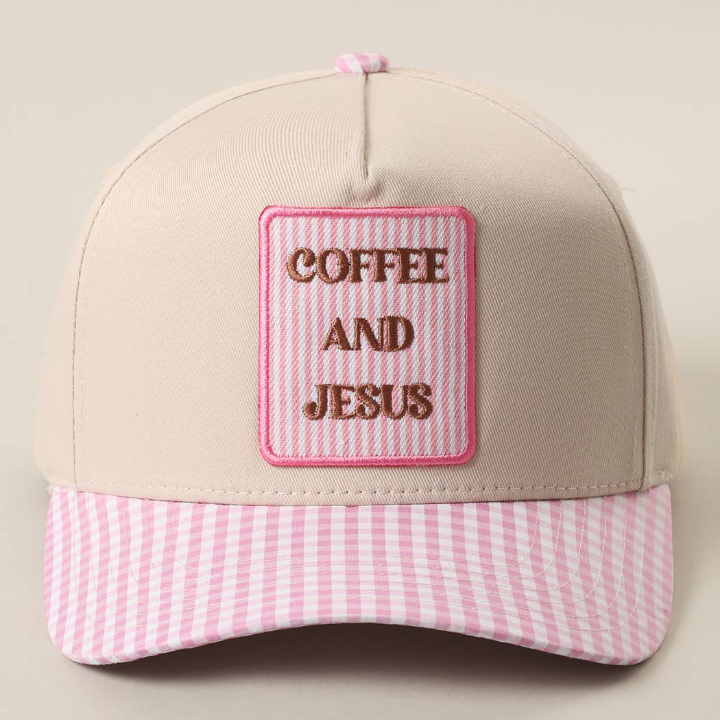COFFE AND JESUS Gingham Trucker Hat