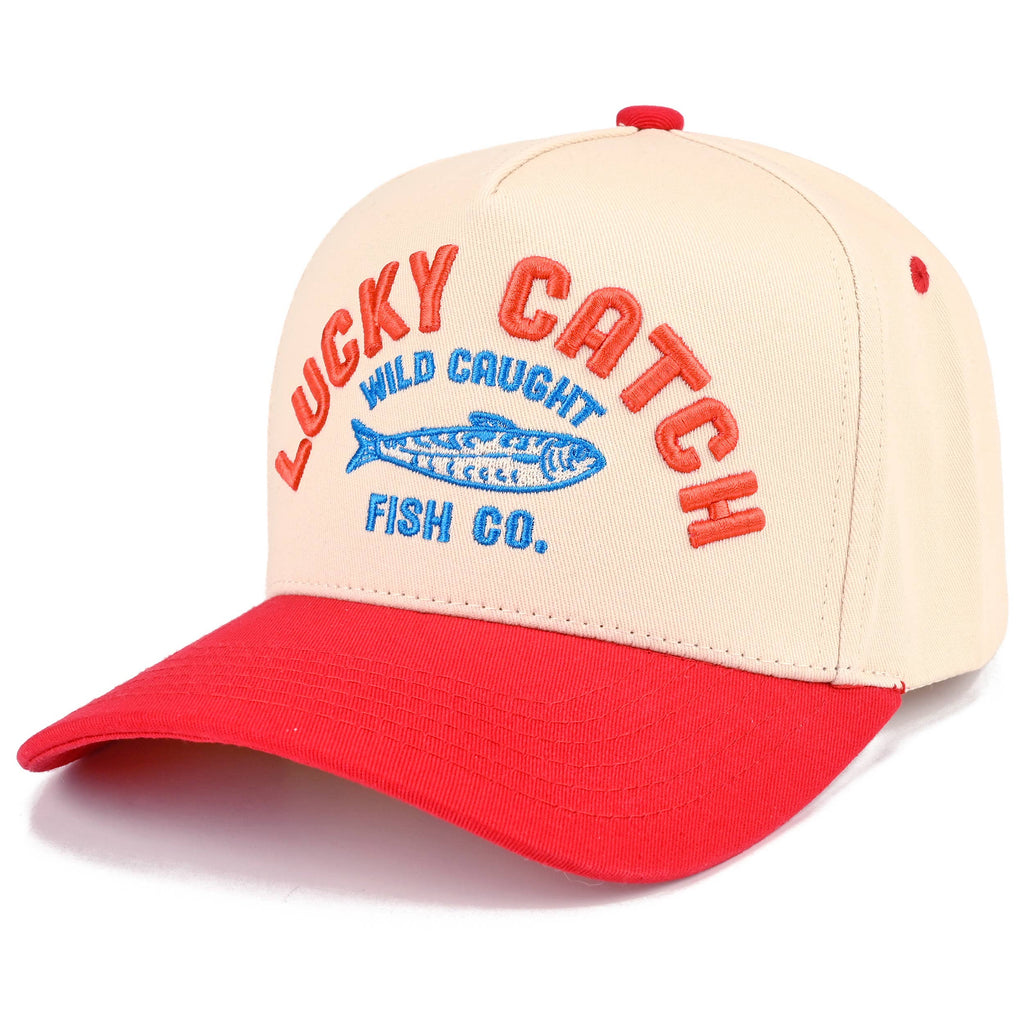 LUCKY CATCH Embroidered Letter on Two Tone Trucker Hat