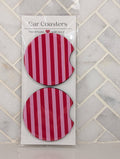 Red Pink Stripe Car Coasters