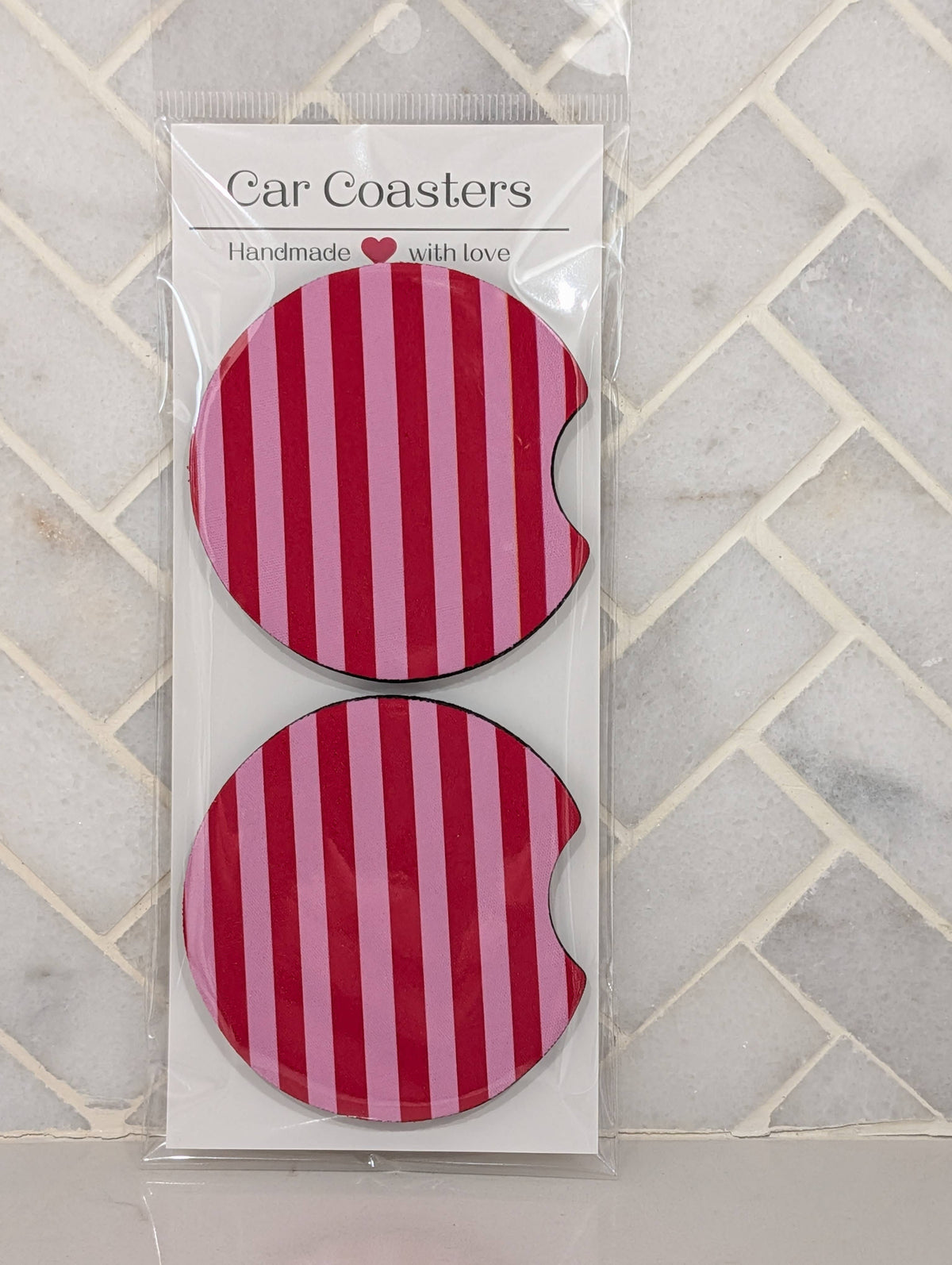 Red Pink Stripe Car Coasters
