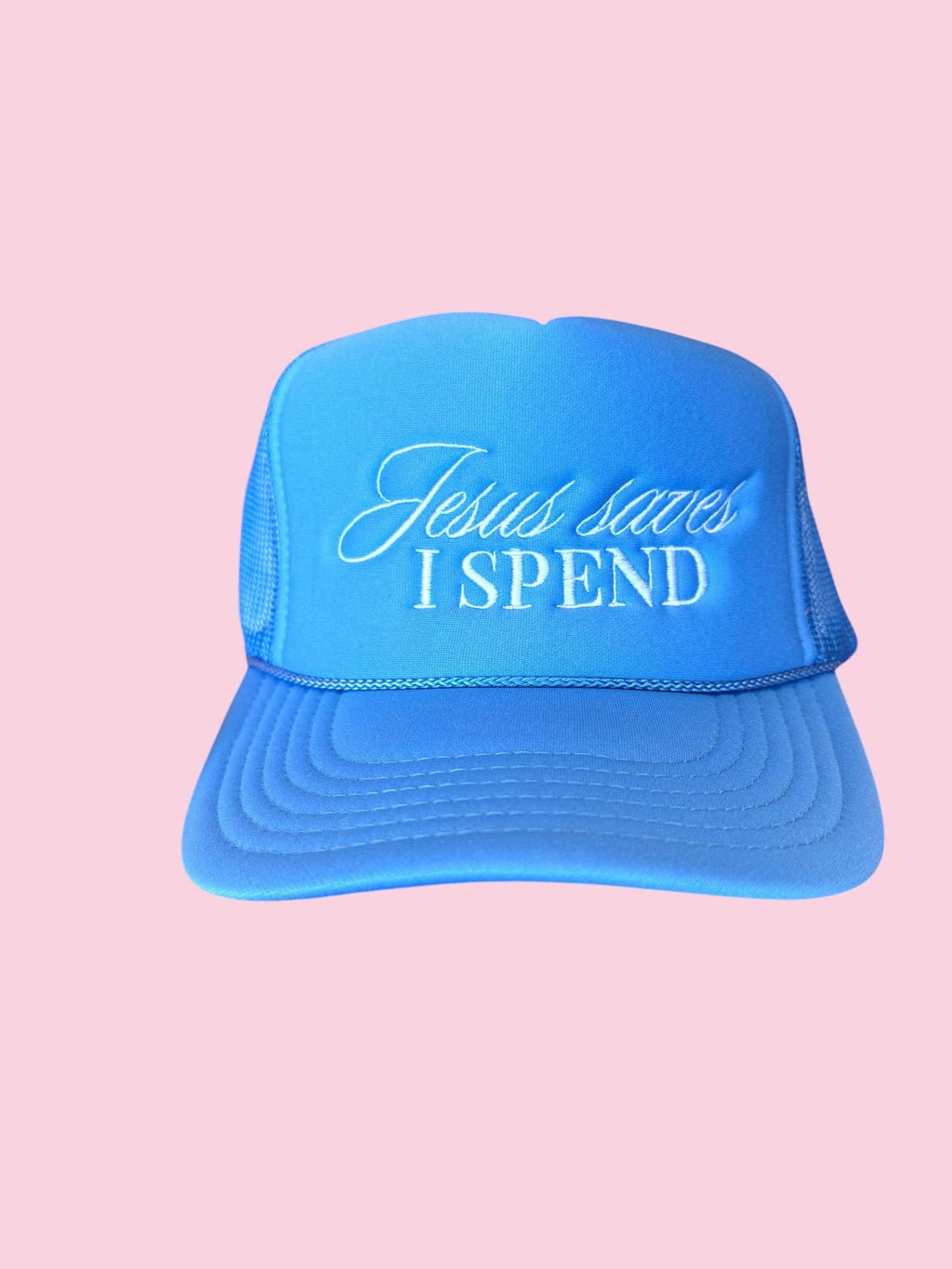 Jesus saves I Spend Trucker Hat - Blue