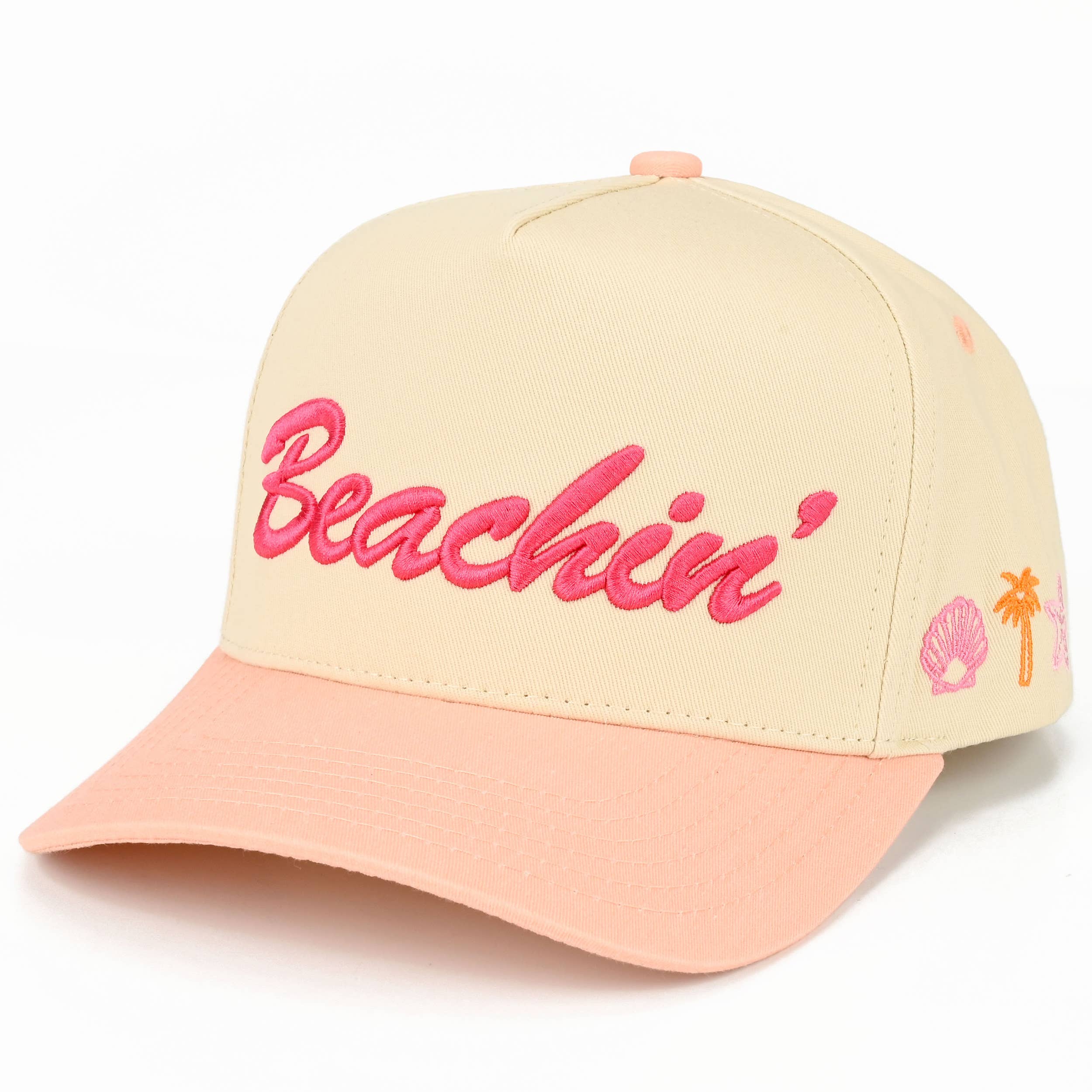 BEACHIN' Letter Embroidered on Two Tone Trucker Hat