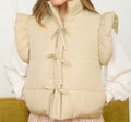Flutter Sleeve Bow Detail zip-up Puffer Vest