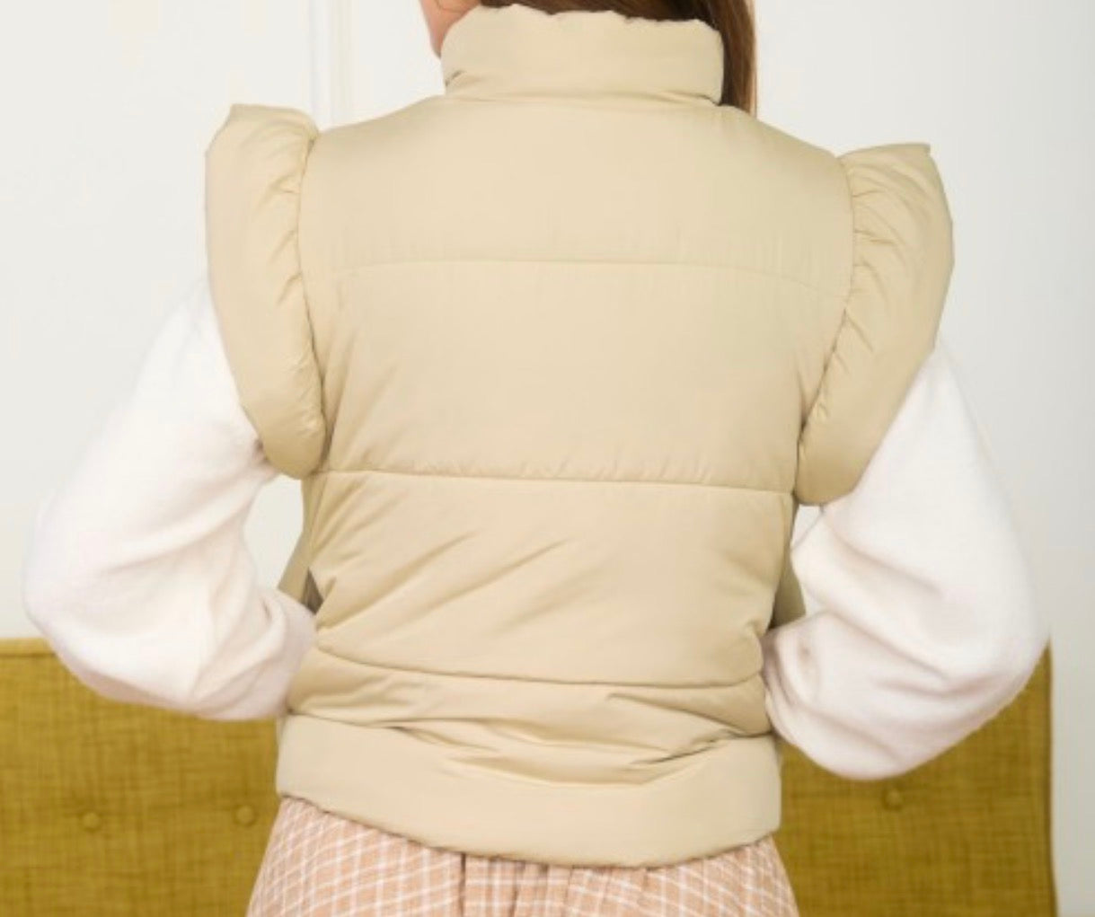 Flutter Sleeve Bow Detail zip-up Puffer Vest