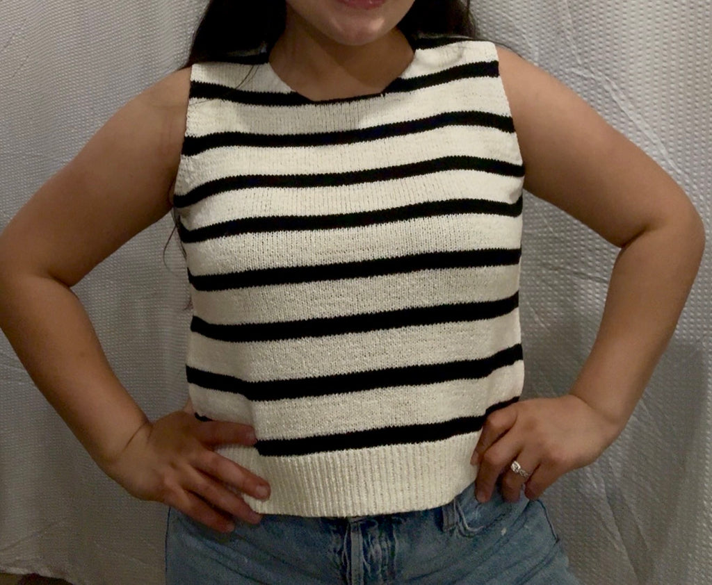 Stripe Back Tie Sleeveless Knit Sweater