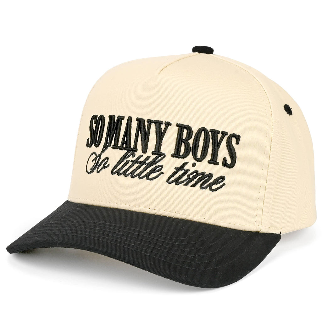 SO MANY BOYS SO LITTLE TIME Letter Two Tone Trucker Hat