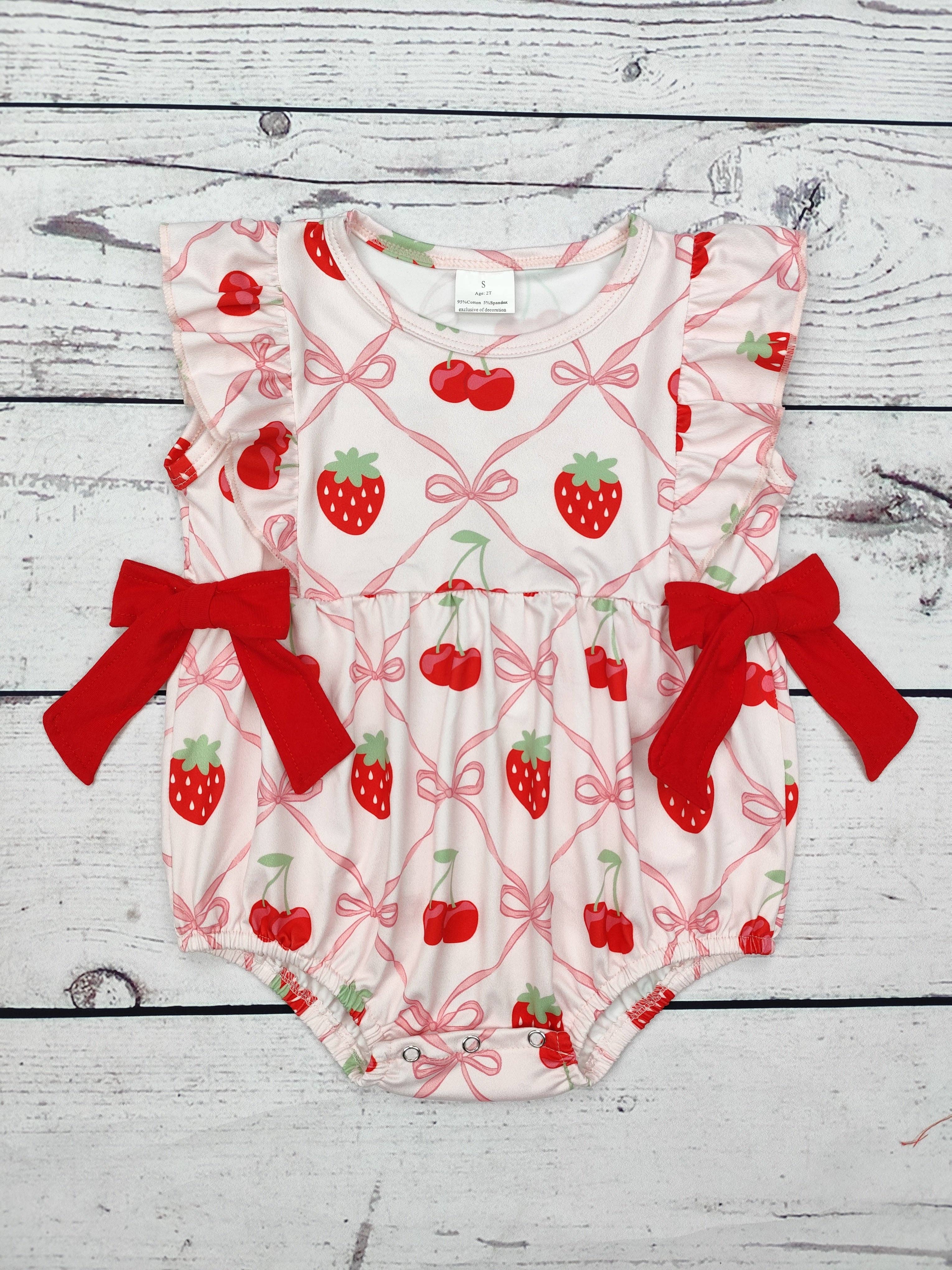 Baby Girl Bubble with Strawberry Bow Print