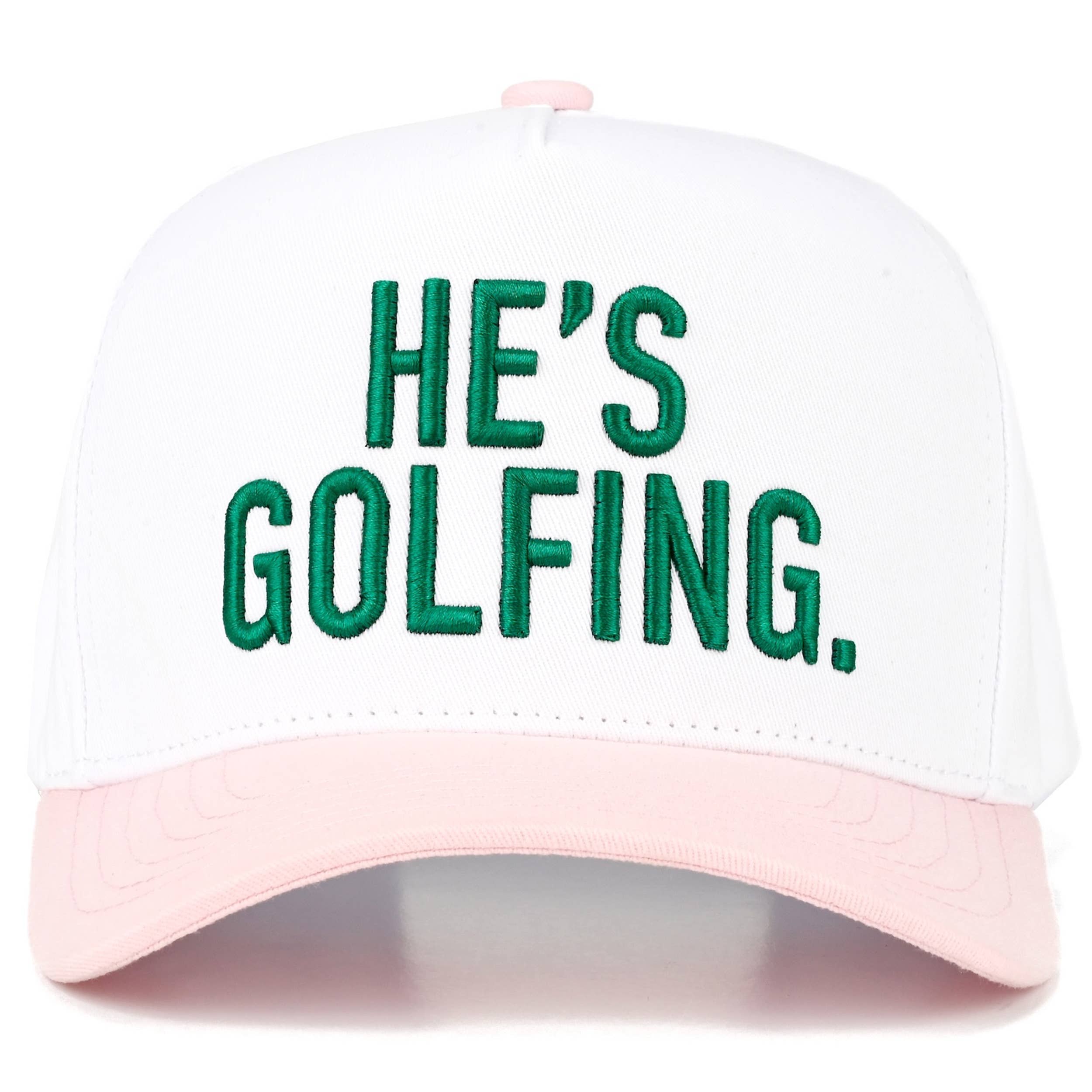 HE'S GOLFING Letter Embroidered on Two Tone Trucker Hat