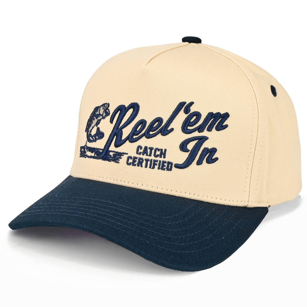 REEL'EM IN Embroidered Letter Two Tone Trucker Hat
