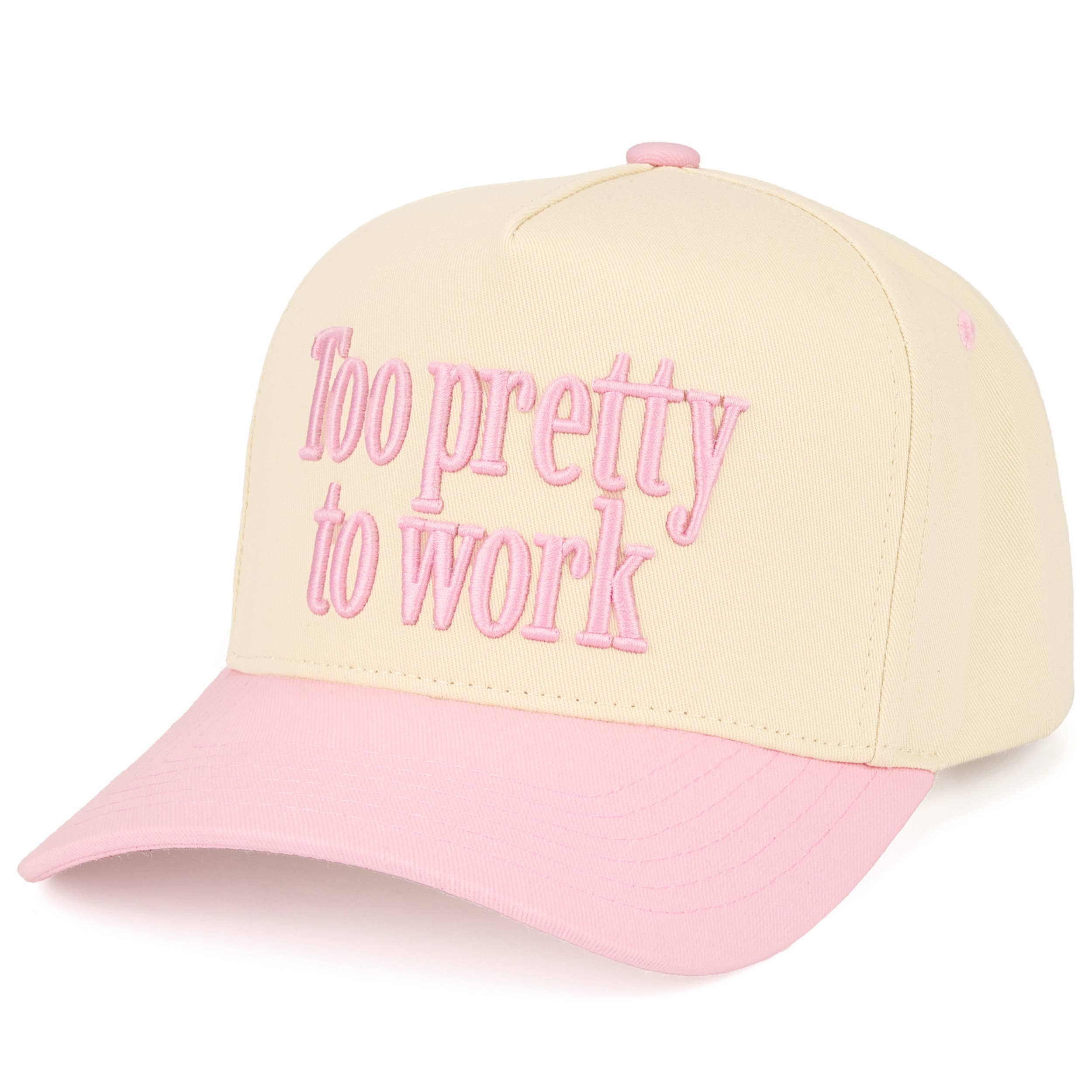 TOO PRETTY TO WORK Letter on Two Tone Trucker Hat