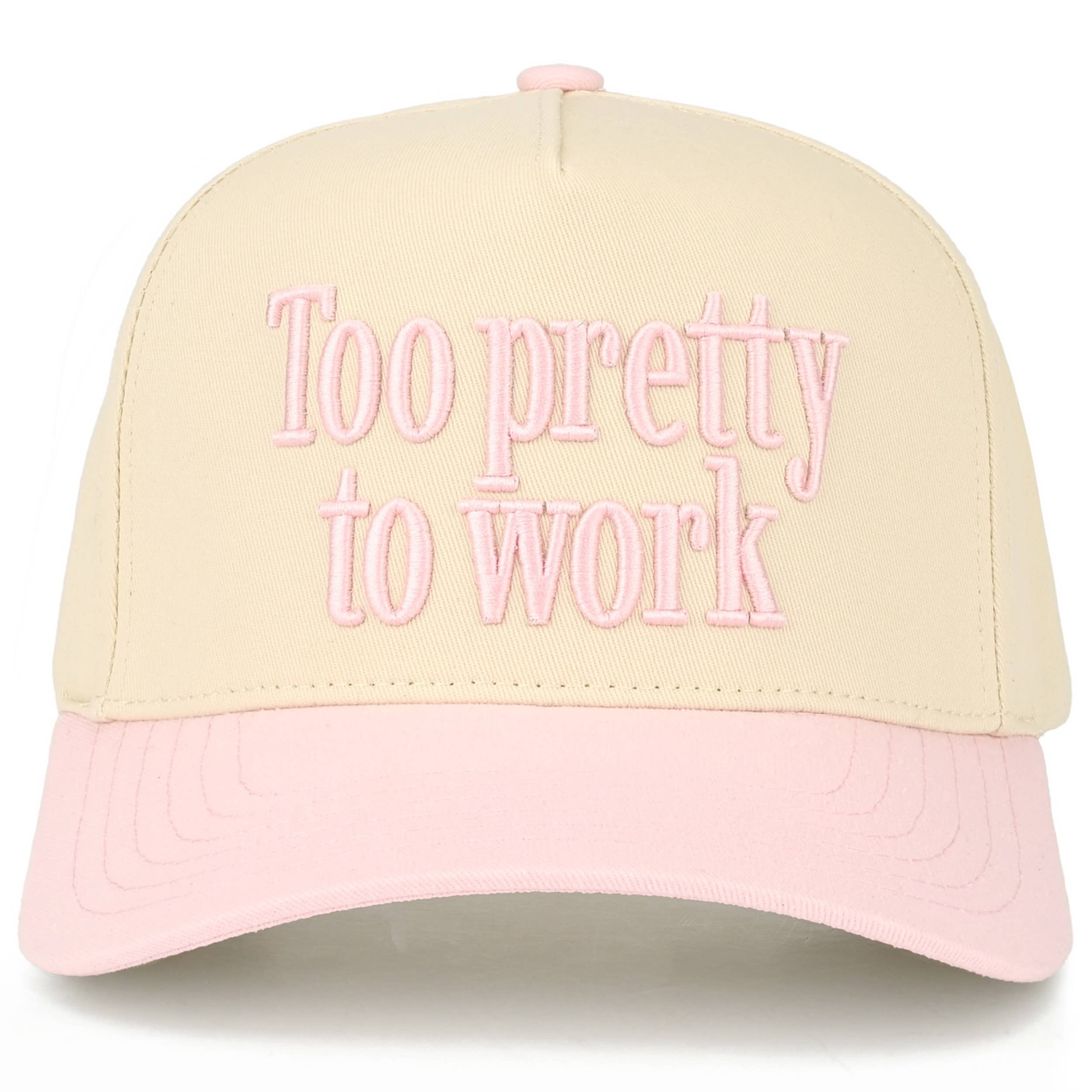 TOO PRETTY TO WORK Letter on Two Tone Trucker Hat