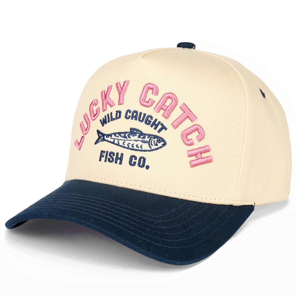 LUCKY CATCH Embroidered Letter on Two Tone Trucker Hat