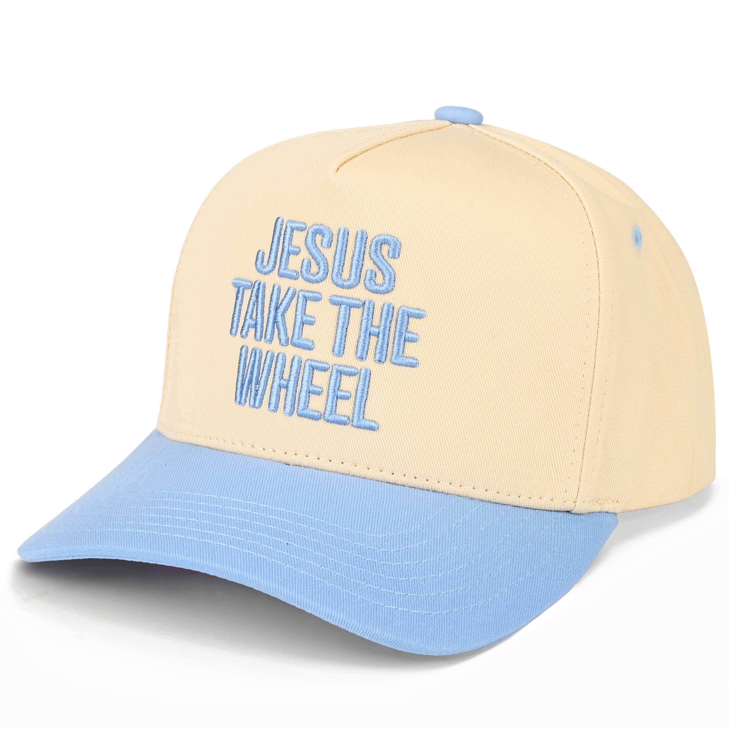 JESUS TAKE THE WHEEL Letter on Two Tone Trucker Hat