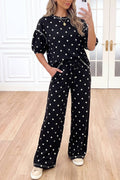 Polka Dot Half Sleeve Drawstring 2pcs Pants Set
