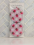 Pink Strawberry Daisies Car Coasters