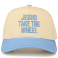 JESUS TAKE THE WHEEL Letter on Two Tone Trucker Hat