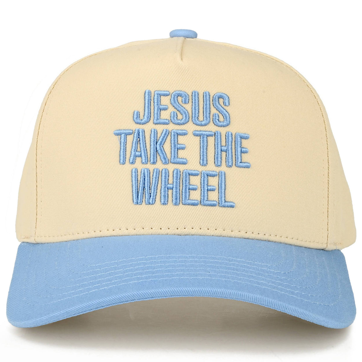 JESUS TAKE THE WHEEL Letter on Two Tone Trucker Hat