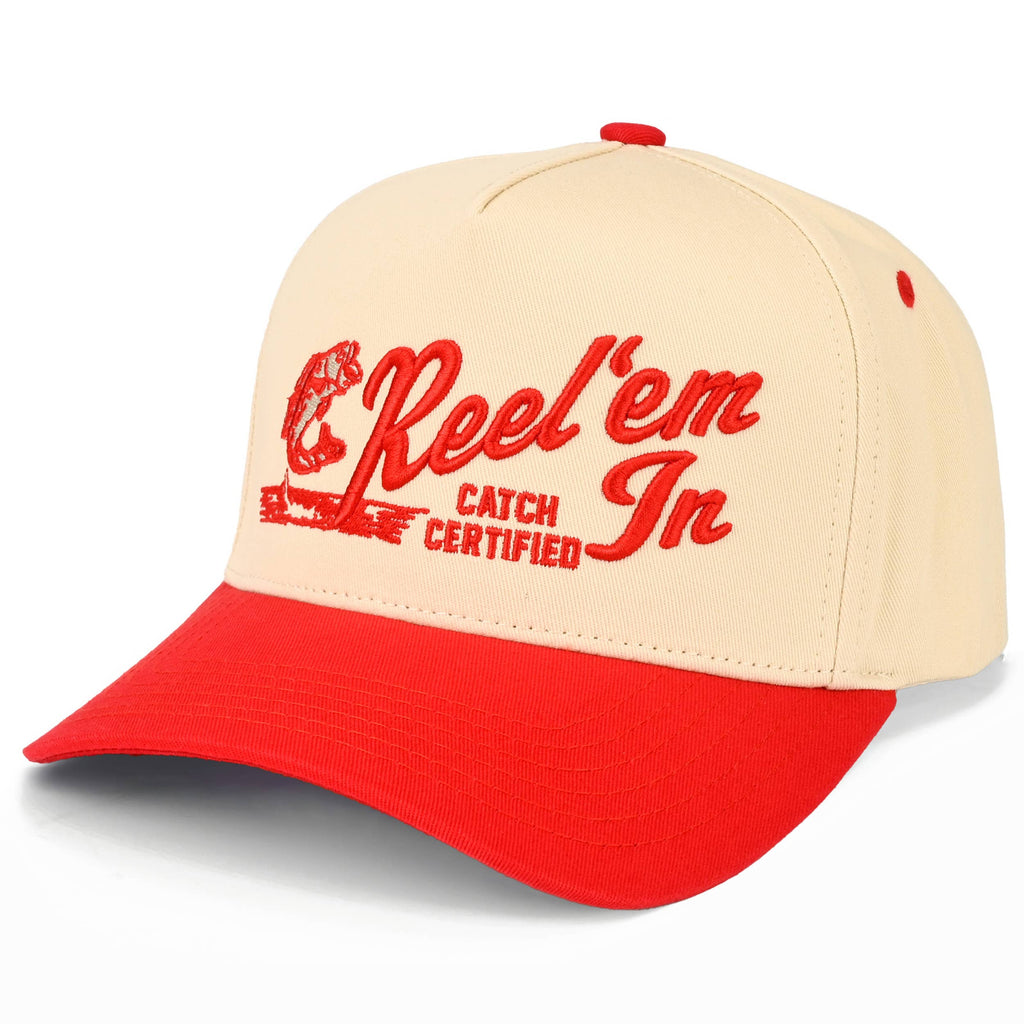 REEL'EM IN Embroidered Letter Two Tone Trucker Hat