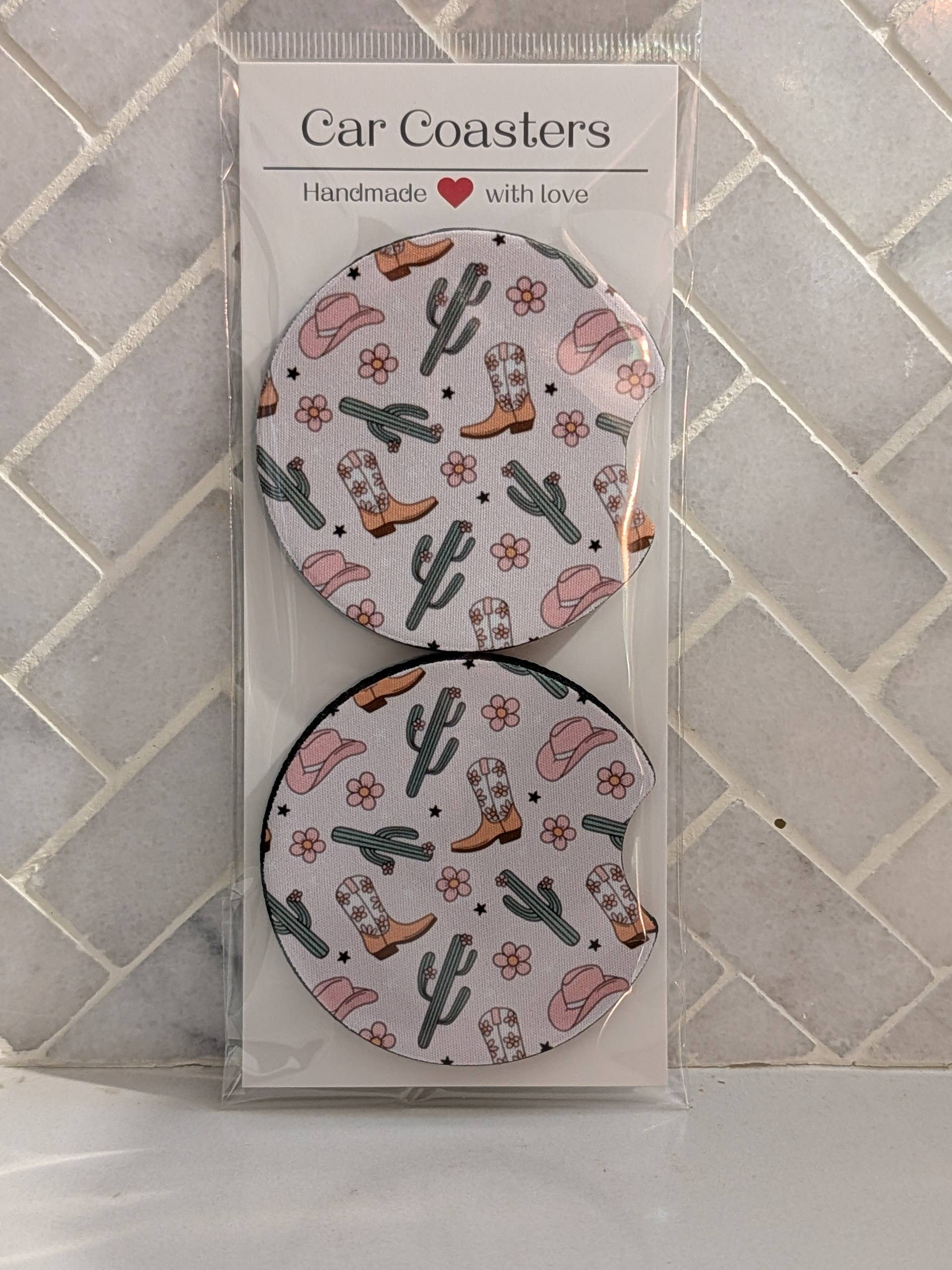 Desert Cactus Cowgirl Boots Car Coasters